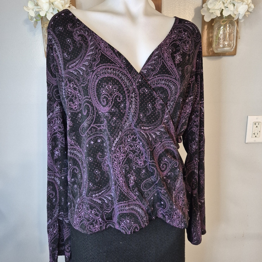 Metaphor Sparkle Paisley V-Neck Wrap Style Blouse